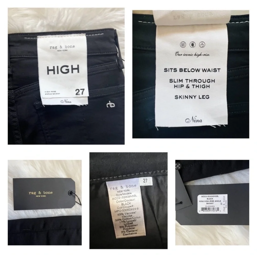 New! RAG & BONE Nina High Rise Distressed Hem Skinny Jeans